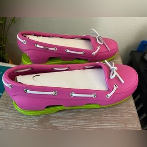 Crocs Beach Line Boat Shoes Fuchsia/Volt Green Slip-On Women's Size 10 NWT